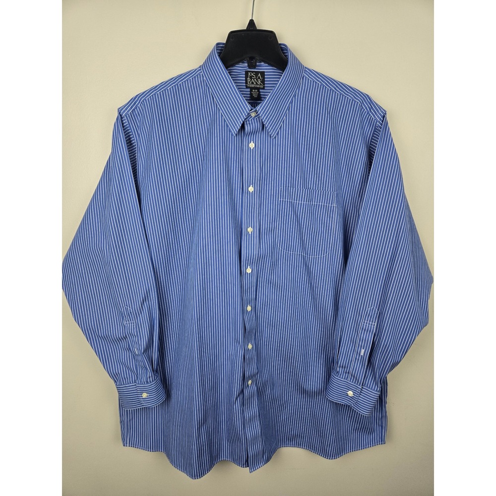 JOS A BANK Traveler Collection Men Blue White Stripe Button Down Dre Shirt 18-35